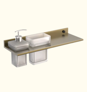 Ember Gold Shelf with Tumbler Holder & Soap Dispenser (Space Aluminium) - by Camrol®