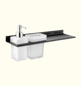 Ember Black Shelf with Tumbler Holder & Soap Dispenser (Space Aluminium) - by Camrol®
