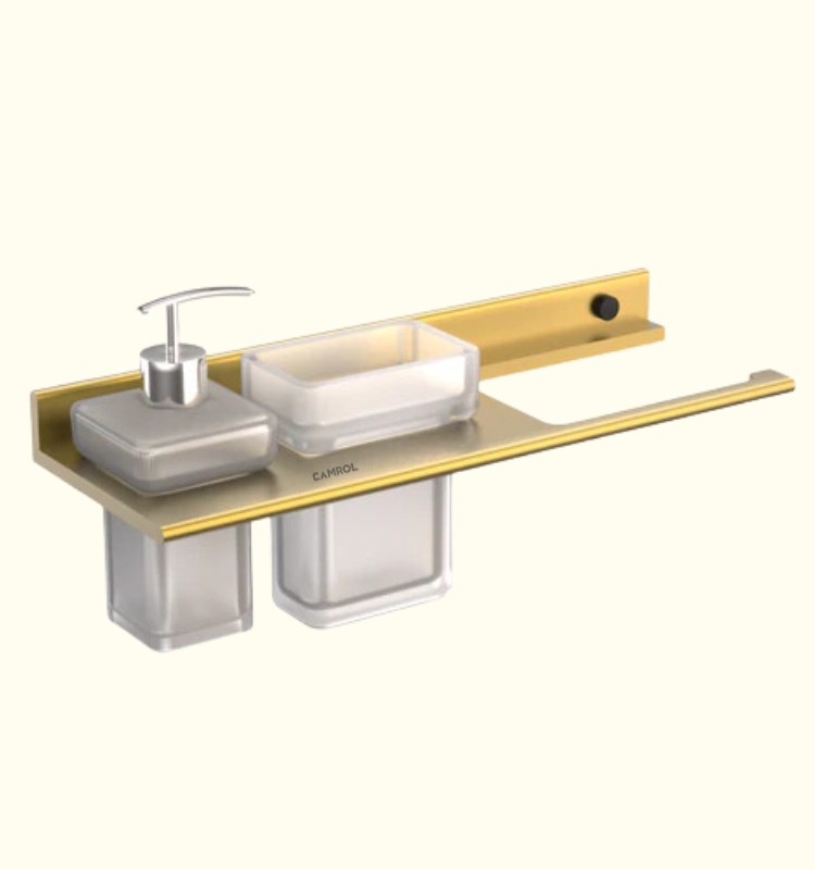 Ember Gold Towel Ring with Tumbler Holder & Soap Dispenser (Space Aluminium) – by Camrol®