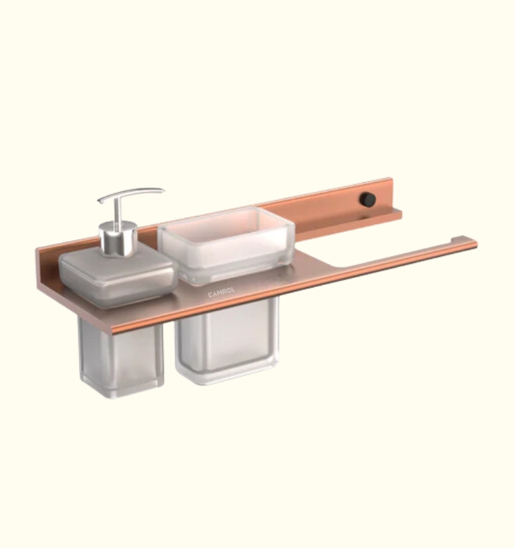 Ember Rose Gold Towel Ring with Tumbler Holder & Soap Dispenser (Space Aluminium) – by Camrol®