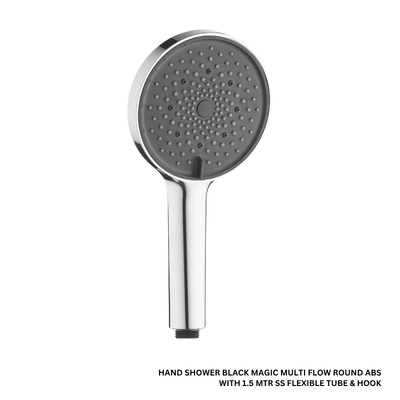 Hand Shower Black Magic Multi Flow Round Abs With 1.5 Mtr Ss Flexible Tube & Hook